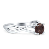 Solitaire Round Split Shank Ring Natural Chocolate Smoky Quartz 925 Sterling Silver