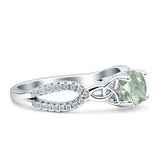 Round Cetlic Trinity Vintage Style Natural Green Amethyst Prasiolite Ring 925 Sterling Silver