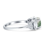 Ring mit drei Steinen, rund, natürlicher grüner Moosachat, Vintage-Stil, 925er Sterlingsilber