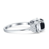 Runder Ring aus 925er Sterlingsilber mit drei Steinen und natürlichem schwarzen Onyx im Vintage-Stil