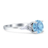 Round Natural Aquamarine Vintage Style Ring Baguette 925 Sterling Silver