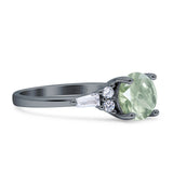 Runder natürlicher grüner Amethyst-Prasiolit-Ring im Vintage-Stil, Baguette, 925er Sterlingsilber