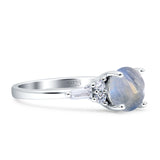 Round Natural Moonstone Vintage Style Ring Baguette 925 Sterling Silver