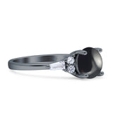 Runder natürlicher schwarzer Onyx-Ring im Vintage-Stil, Baguette, 925er-Sterlingsilber