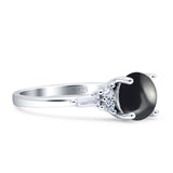 Round Natural Black Onyx Vintage Style Ring Baguette 925 Sterling Silver