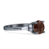 Runder natürlicher Schokoladen-Rauchquarz-Ring im Vintage-Stil, Baguette, 925er-Sterlingsilber