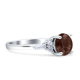 Round Natural Chocolate Smoky Quartz Vintage Style Ring Baguette 925 Sterling Silver