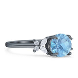 Art Deco Round Butterfly Ring Natural Aquamarine 925 Sterling Silver