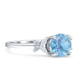 Art Deco Round Butterfly Ring Natural Aquamarine 925 Sterling Silver