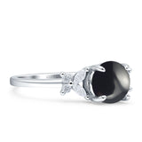 Art Deco Round Butterfly Ring Natural Black Onyx 925 Sterling Silver