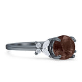 Art Deco Round Butterfly Ring Natural Chocolate Smoky Quartz 925 Sterling Silver