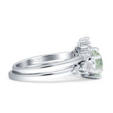 Two Piece Round Natural Green Amethyst Prasiolite Vintage Style Bridal Engagement Ring 925 Sterling Silver