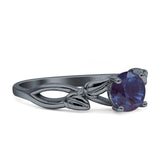 Budding Willow Solitaire Ring Round Lab Alexandrite 925 Sterling Silver