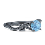 Budding Willow Solitaire Ring Round Natural Aquamarine 925 Sterling Silver