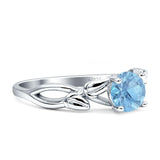 Budding Willow Solitaire Ring Round Natural Aquamarine 925 Sterling Silver