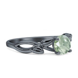 Budding Willow Solitaire Ring Round Natural Green Amethyst Prasiolite 925 Sterling Silver