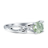 Budding Willow Solitaire Ring Round Natural Green Amethyst Prasiolite 925 Sterling Silver