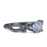 Budding Willow Solitaire Ring Round Natural Moonstone 925 Sterling Silver