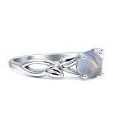 Budding Willow Solitaire Ring Round Natural Moonstone 925 Sterling Silver