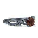 Budding Willow Solitaire Ring Round Natural Chocolate Smoky Quartz 925 Sterling Silver