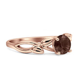 Budding Willow Solitaire Ring Round Natural Chocolate Smoky Quartz 925 Sterling Silver