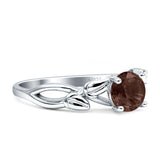 Budding Willow Solitaire Ring Round Natural Chocolate Smoky Quartz 925 Sterling Silver