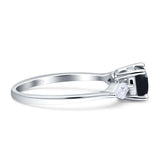 Three Stone Round Natural Black Onyx Two Kite CZ Trio Ring 925 Sterling Silver