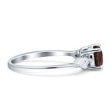 Three Stone Round Natural Chocolate Smoky Quartz Two Kite CZ Trio Ring 925 Sterling Silver