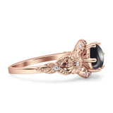 Ring mit zwei Sonnenblumen-Design, rund, natürlicher schwarzer Onyx, 925er-Sterlingsilber