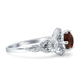 Two Sunflower Design Round Natural Chocolate Smoky Quartz Ring 925 Sterling Silver