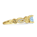 Ring im Vintage-Stil, Sonnenblumen-Marquise, runder natürlicher Aquamarin-Ring aus 925er Sterlingsilber