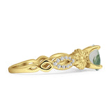 Ring im Vintage-Stil, Sonnenblumen-Marquise, rund, natürlicher grüner Moosachat, 925er Sterlingsilber