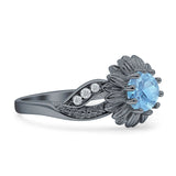 Sonnenblumen-Ring, unendlich gedreht, rund, natürlicher Aquamarin, 925er Sterlingsilber