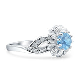 Sonnenblumen-Ring, unendlich gedreht, rund, natürlicher Aquamarin, 925er Sterlingsilber