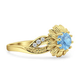 Sonnenblumen-Ring, unendlich gedreht, rund, natürlicher Aquamarin, 925er Sterlingsilber