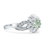 Sunflower Ring Infinity Twisted Round Natural Green Amethyst Prasiolite 925 Sterling Silver