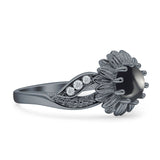 Sonnenblumen-Ring, unendlich gedreht, rund, natürlicher schwarzer Onyx, 925er Sterlingsilber