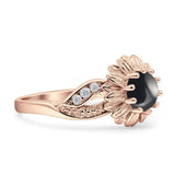 Sonnenblumen-Ring, unendlich gedreht, rund, natürlicher schwarzer Onyx, 925er Sterlingsilber