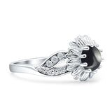 Sonnenblumen-Ring, unendlich gedreht, rund, natürlicher schwarzer Onyx, 925er Sterlingsilber