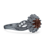 Sunflower Ring Infinity Twisted Round Natural Chocolate Smoky Quartz 925 Sterling Silver