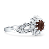 Sunflower Ring Infinity Twisted Round Natural Chocolate Smoky Quartz 925 Sterling Silver