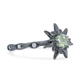 Sun Ring Round Natural Green Amethyst Prasiolite 925 Sterling Silver