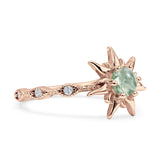 Sun Ring Round Natural Green Amethyst Prasiolite 925 Sterling Silver