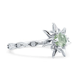 Sun Ring Round Natural Green Amethyst Prasiolite 925 Sterling Silver