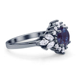 Art Deco Round Lab Alexandrite Engagement Ring With CZ Accents