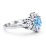 Art Deco Round Natural Aquamarine Engagement Ring With CZ Accents