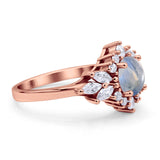 Art Deco Round Natural Moonstone Engagement Ring With CZ Accents