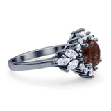 Art Deco Round Natural Smoky Quartz Engagement Ring With CZ Accents