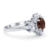 Art Deco Round Natural Smoky Quartz Engagement Ring With CZ Accents