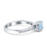 Accent Hidden Halo Round Natural Aquamarine Engagement Ring